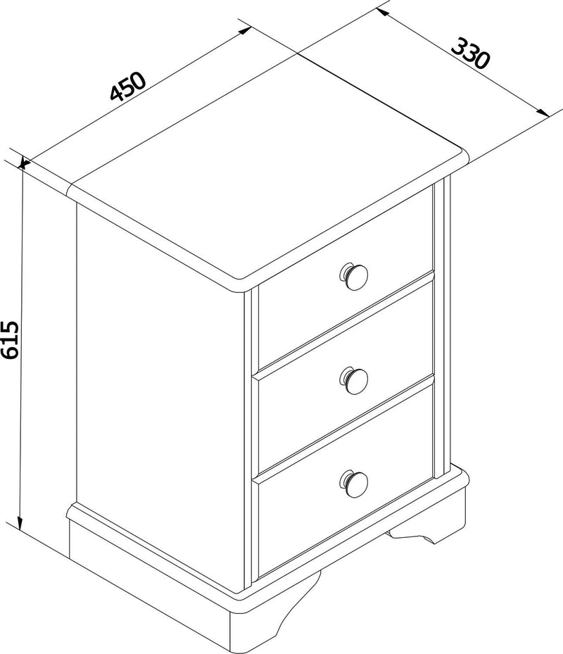 Clovis 3 Drawer Bedside Cabinet