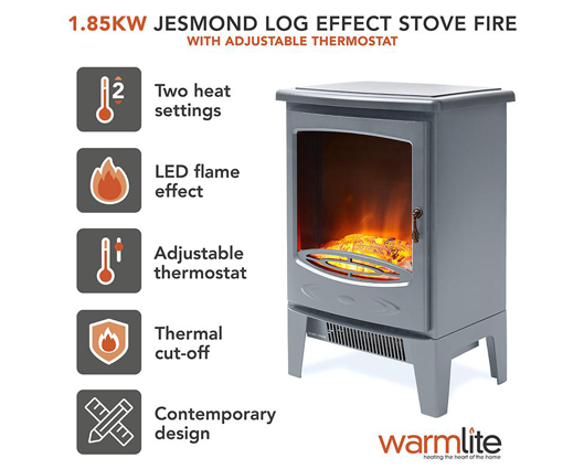 Warmlite 1.85KW Jesmond Log Effect Fire Grey