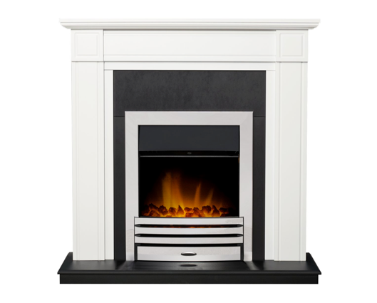 Giovannia  Fireplace Suite 39inch White/Black With Electric Fire -Chrome