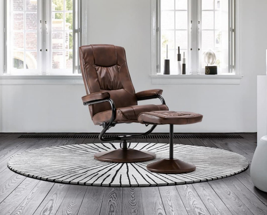 Manuel Swivel Chair & Footstool-Tan