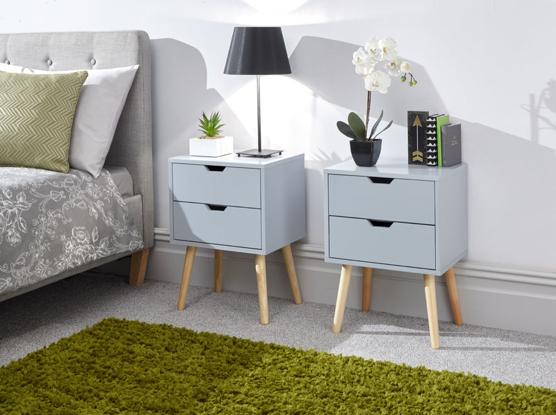 Nessi Pair of Bedside Tables-Light Grey