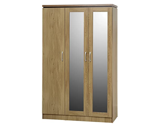 Cordell 3 Door All Hanging Wardrobe - Oak Effect Veneer with Walnut Trim