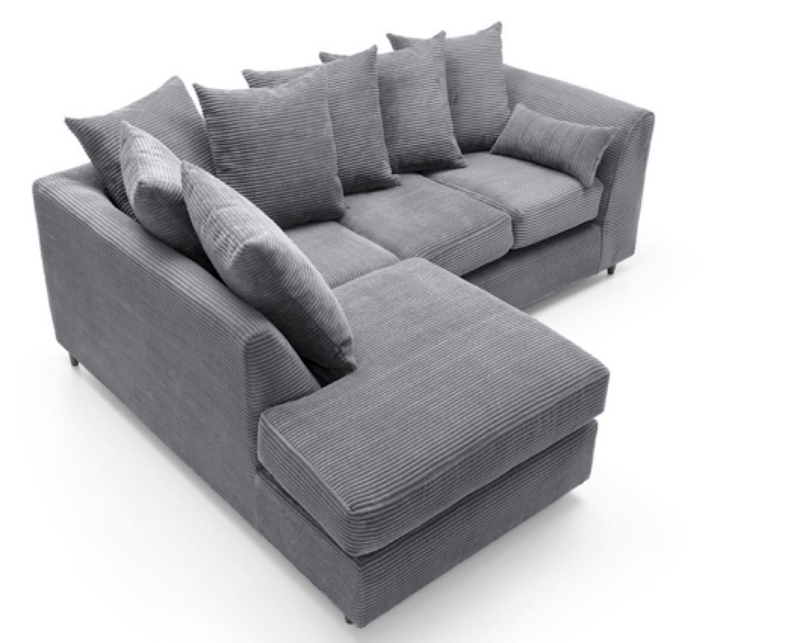 Jumbo Cord Left Hand Facing Corner Sofa - Grey