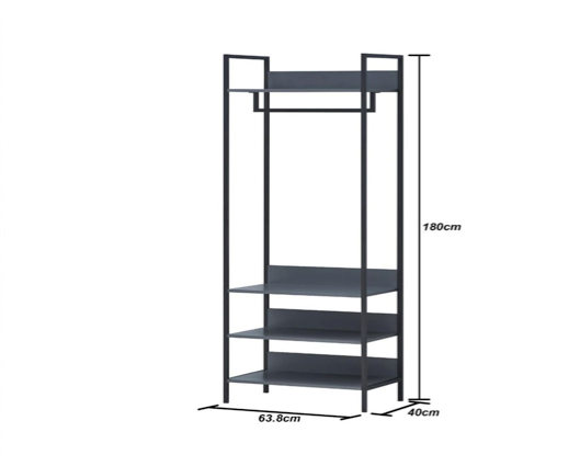 Zulu Open Wardrobe with 4 Shelves-Dark Grey