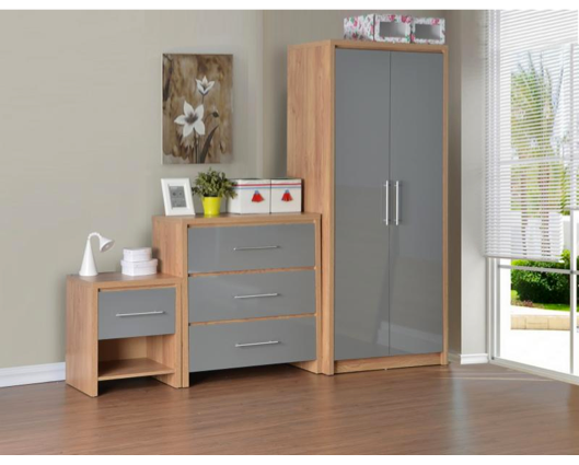 Seville  Bedroom Set - Grey High Gloss/Light Oak Effect Veneer