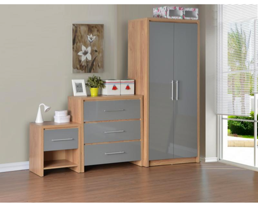 Santos Bedroom Set - Grey High Gloss/Light Oak Effect Veneer