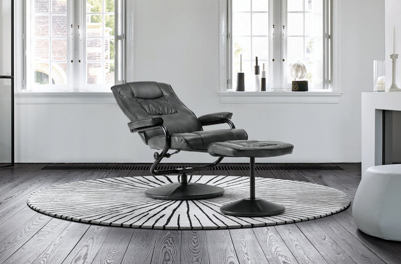 Manuel Swivel Chair & Footstool-Black