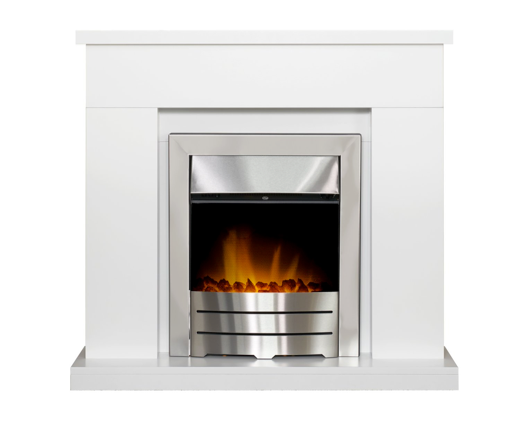 Ludlow Fireplace Suite 39inch - White With Electric Fire - Brushed Steel