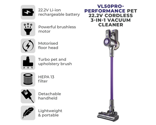 Tower VL50PRO Pro Performance Pet 22.2V Cordless 3-in-1 Vacuum Cleaner