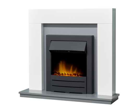 Dawson Fireplace Suite 39inch White/grey With Electric Fire  - Black