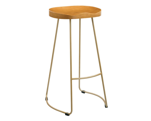 Bailey Pine Wood Seat Gold Effect Leg Bar Stool