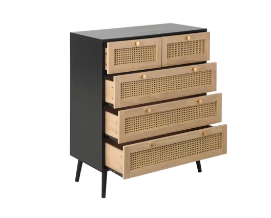 Croxley 5 Drawer Rattan Chest- Black