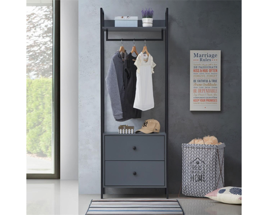 Open Wardrobe with 2 Drawers-Dark Grey