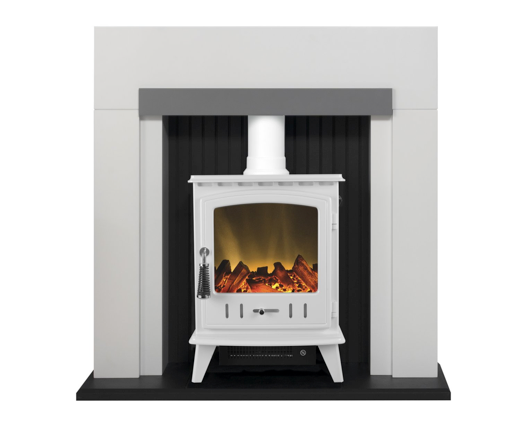 Stalbridge Fireplace 39inch - White/Grey With Electric Stove -White Enamel