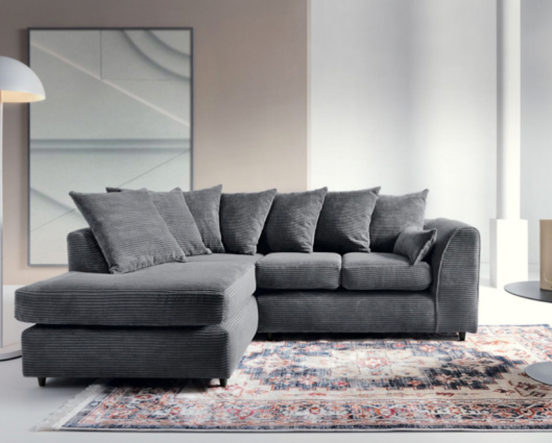 Jumbo Cord Left Hand Facing Corner Sofa - Grey