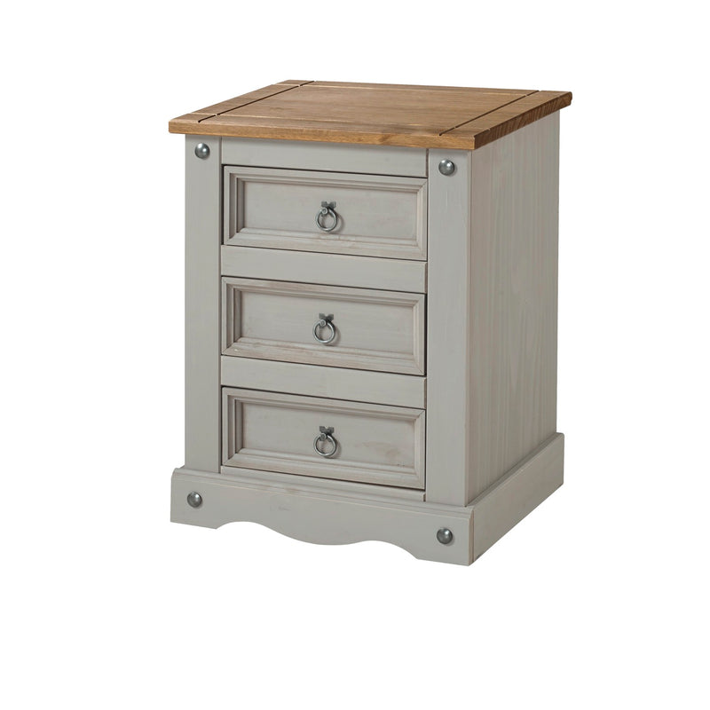 Corona Grey 3 Drawer Bedside Cabinet