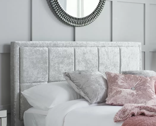 Hannover King Ottoman Bed - Steel Crushed Velvet