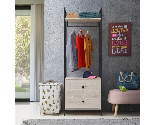 Open Wardrobe with 2 Drawers-Ash Oak