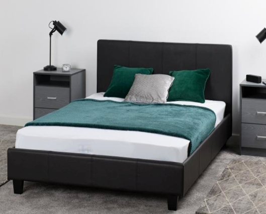 Pearce Double Bed - Black Faux Leather