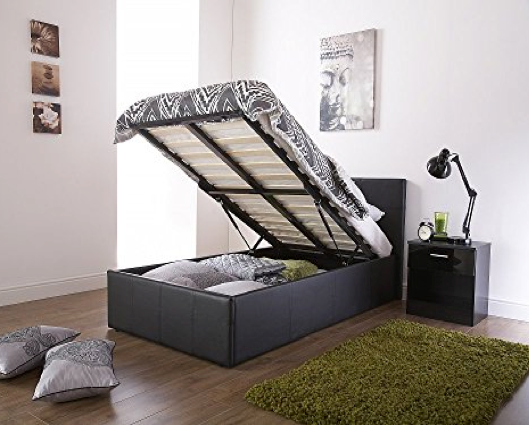 Pearce King Storage Bed - Black Faux Leather