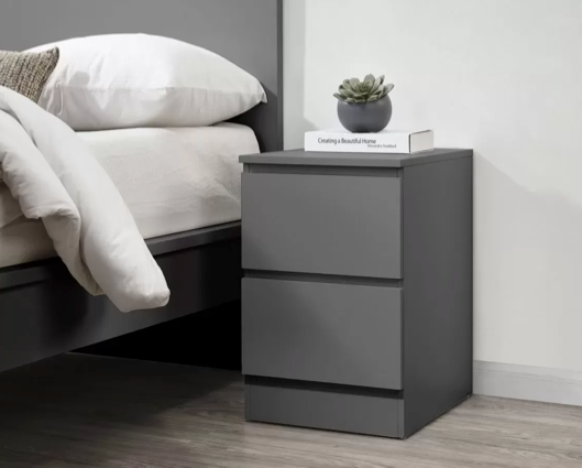 Oslo 2 Drawer Bedside- Grey