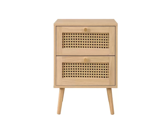 Croxley 2 Drawer Rattan Bedside- Oak
