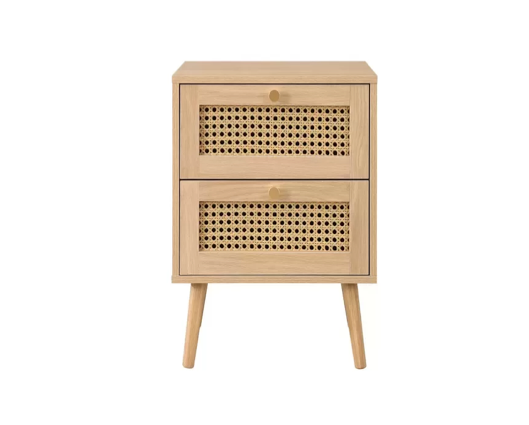 Catalina 2 Drawer Rattan Bedside- Oak