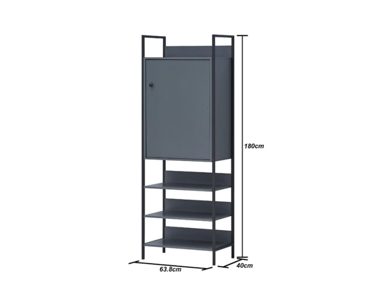 Storage Cabinet with 1 Door & 3 Shelves-Dark Grey