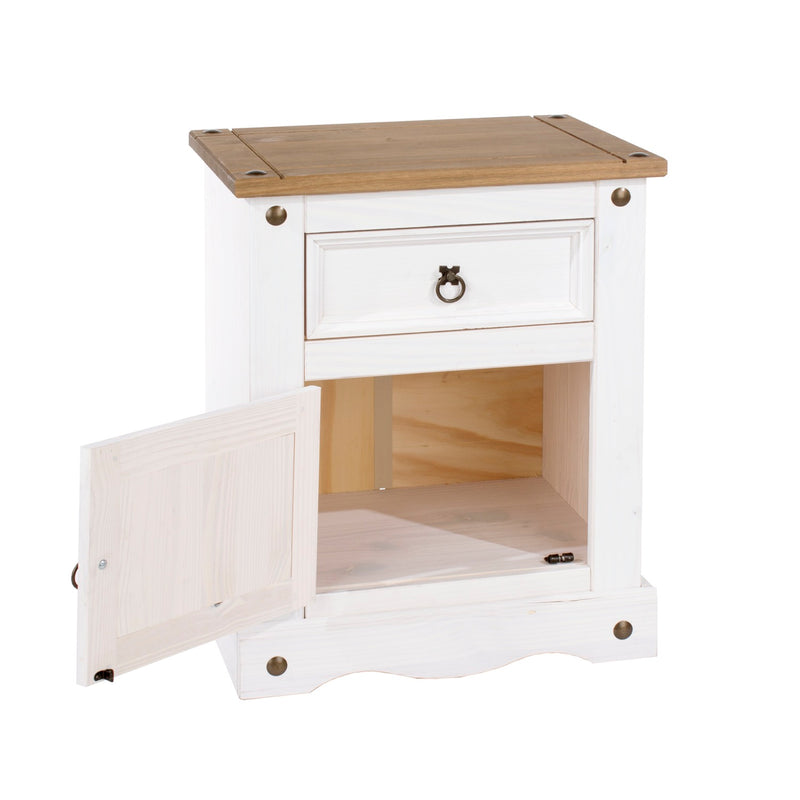 Corona White 1 Door, 1 Drawer Bedside Cabinet