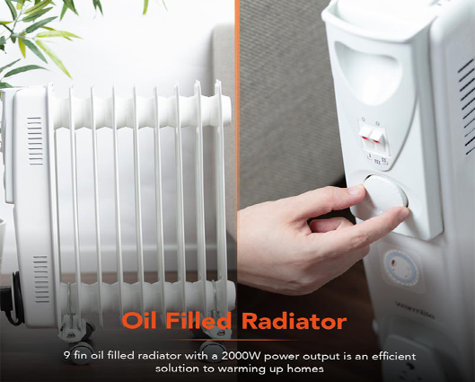 Warmlite 2000w Oil Filled Radiator with 24h Timer