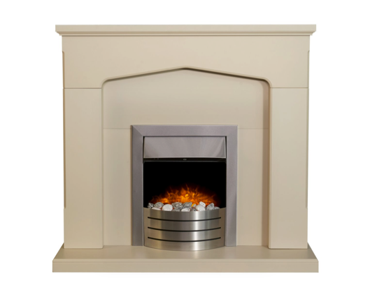 Carolina Fireplace Suite 48inch - Stone With Electric Fire - Brushed Steel