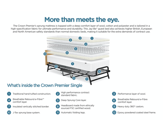 Jay-Be® Crown Premier Folding Bed with Deep Sprung Mattress-Single