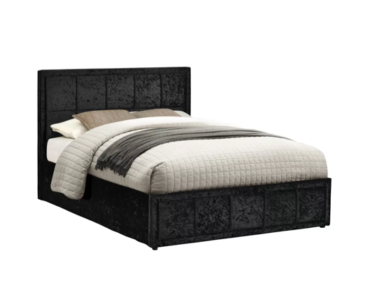 Harrison Small Double Ottoman Bed-Black Crushed Velvet